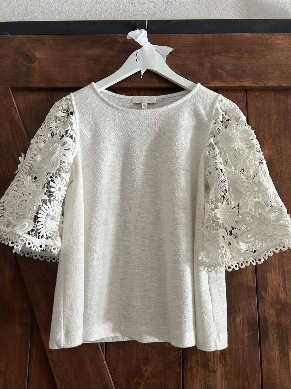 Women's White Lace Sleeve Knit Top -